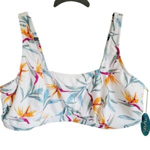 Mynah 24W Cascade Bralette Swimsuit Top Sports Bra White Floral 2X‎ NWT RV $44